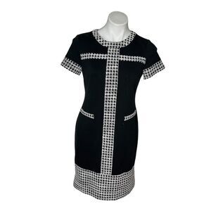 KARL LAGERFELD Paris Black White Dress Sheath Houndstooth Detail Size 6